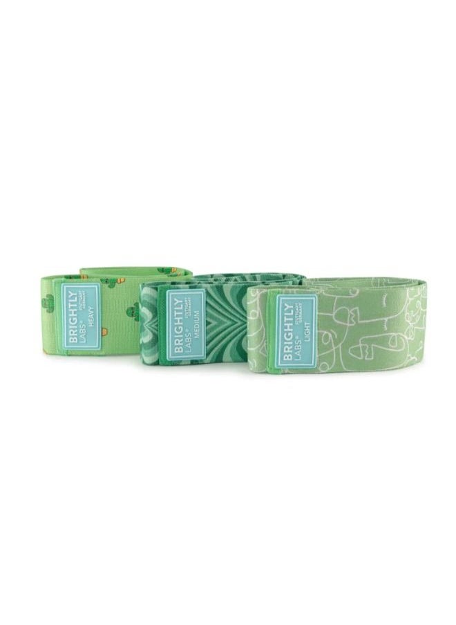 BRIGHTLY LABS Resistance Bands Fabric ,Exercise Bands Non Slip For Hip, Legs, Glutes And Thighs Workout Fitness Loop Circle Resistance Bands, Set Of 3 Pack -Green  - Image 3