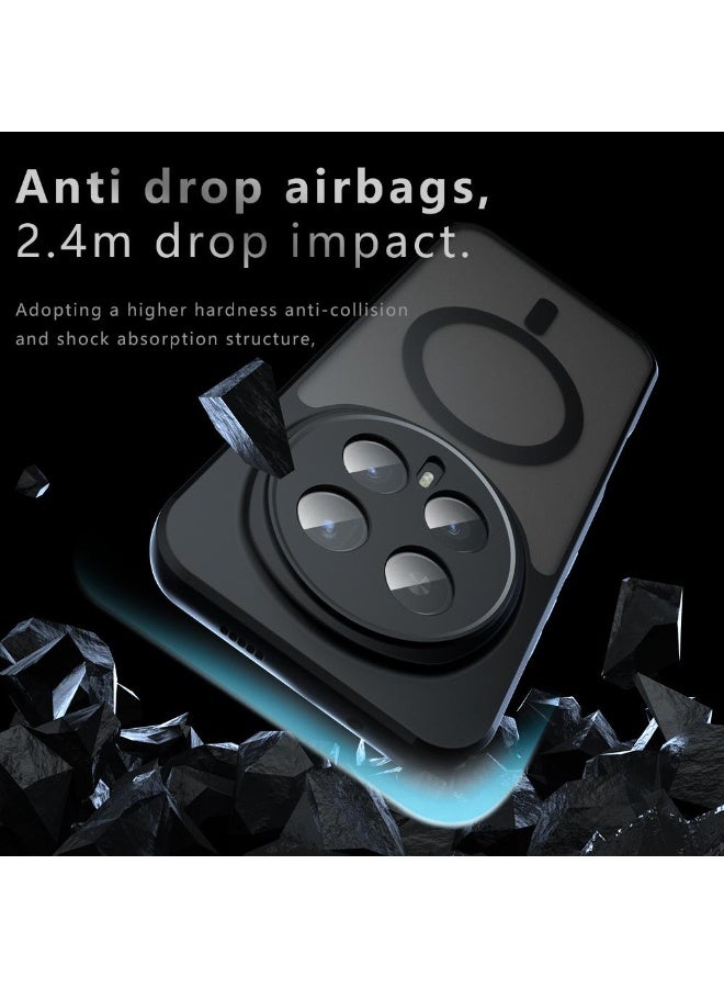 Case Cover Shockproof Hard PC Back Soft TPU Frame Matte Black Magnetic Wireless Charging Slim Protective Cover Compatible with  Honor Magic 8 Pro ( Black) - Image 4