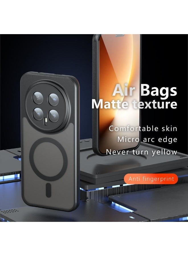 Case Cover Shockproof Hard PC Back Soft TPU Frame Matte Black Magnetic Wireless Charging Slim Protective Cover Compatible with  Honor Magic 8 Pro ( Black) - Image 2