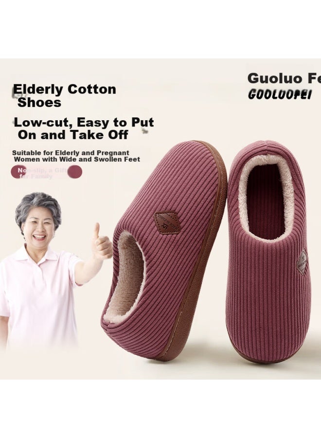 GUOLUOFEI Golofei Elderly Winter Cotton Slippers For Men And Women With Heel, Anti-slip And Warm Cotton Shoes For Elderly At Home, Pink, Size 38-39  - Image 1