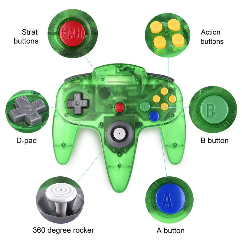 miadore 4 Pack Classic 64 Controller, Wired N64 Controllers with Upgraded Joystick (Non PC USB Version) (Black/Clear Green/Clear Blue/Clear Orange) - Image 3