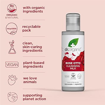dr.organic Dr Organic Rose Otto Cleansing Milk Restoring Mature Skin Mens Womens Natural Vegan CrueltyFree Paraben SLSFree Organic 150ml Packaging may vary - Image 4