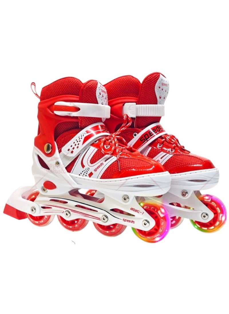 Toy Box - Adjustable Roller Skates with Light Up Wheels, Professional Inline Skating Shoes, Lighting Wheel Comfort Skate Shoes - Size S 30-33 (RED) - Image 1