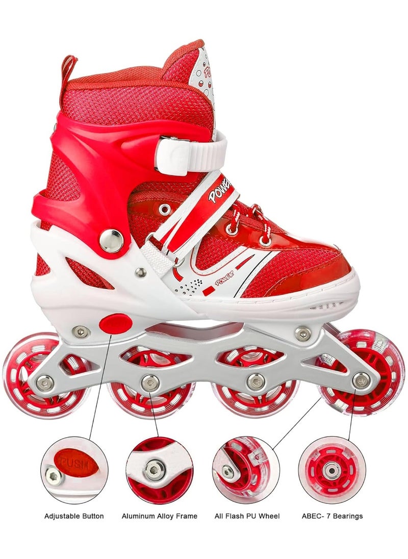 Toy Box - Adjustable Roller Skates with Light Up Wheels, Professional Inline Skating Shoes, Lighting Wheel Comfort Skate Shoes - Size S 30-33 (RED) - Image 1