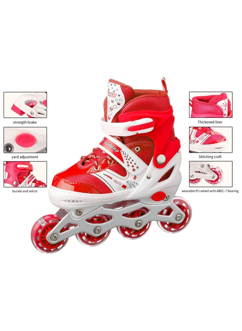 Toy Box - Adjustable Roller Skates with Light Up Wheels, Professional Inline Skating Shoes, Lighting Wheel Comfort Skate Shoes - Size S 30-33 (RED) - Image 1