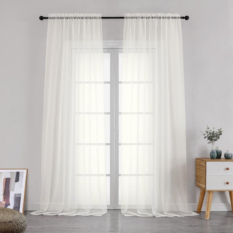 SimpleBrand Ivory Sheer Curtains 108 Inches Long, Extra Long Rod Pocket Solid Color Window Sheer Curtain Panels, Elegant Curtains & Drapes for Living Room, Bedroom 2 Panels (Ivory, 42" W x 108" L) - Image 2