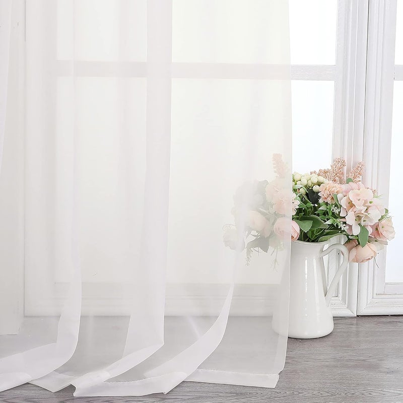 SimpleBrand Ivory Sheer Curtains 108 Inches Long, Extra Long Rod Pocket Solid Color Window Sheer Curtain Panels, Elegant Curtains & Drapes for Living Room, Bedroom 2 Panels (Ivory, 42" W x 108" L) - Image 1