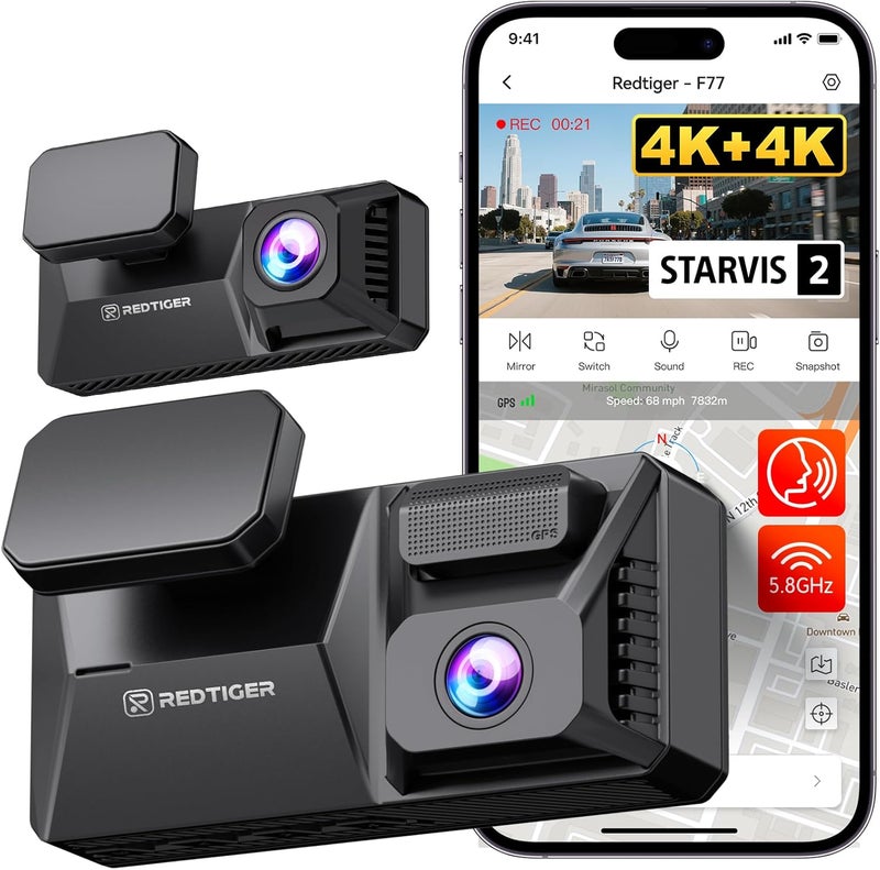 REDTIGER F77 4K+4K Dash Cam Front and Rear with Dual STARVIS 2 IMX678 HDR - Image 1