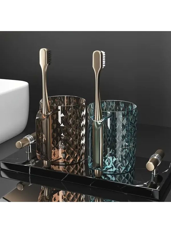 Transparent Blue Diamond Pattern Toothbrush Cup Portable Dental Care Set For Students Hostels - Image 1