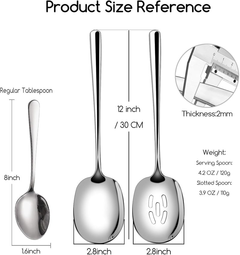 SOLEADER Extra Large Serving Spoons Set of 12,Foodgrade 18/8 12 Inch Stainless Steel Slotted Spoon,Buffet Serving Utensils,Spoons Silverware,Cooking Spoon,Pasta Spoon,Mixing Spoon - Image 2