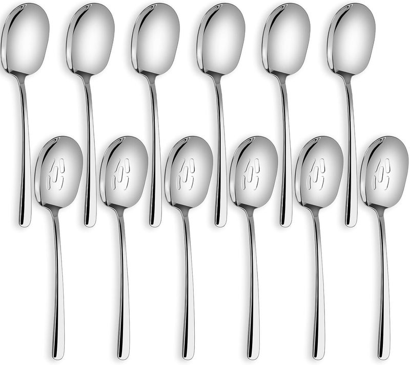SOLEADER Extra Large Serving Spoons Set of 12,Foodgrade 18/8 12 Inch Stainless Steel Slotted Spoon,Buffet Serving Utensils,Spoons Silverware,Cooking Spoon,Pasta Spoon,Mixing Spoon - Image 1