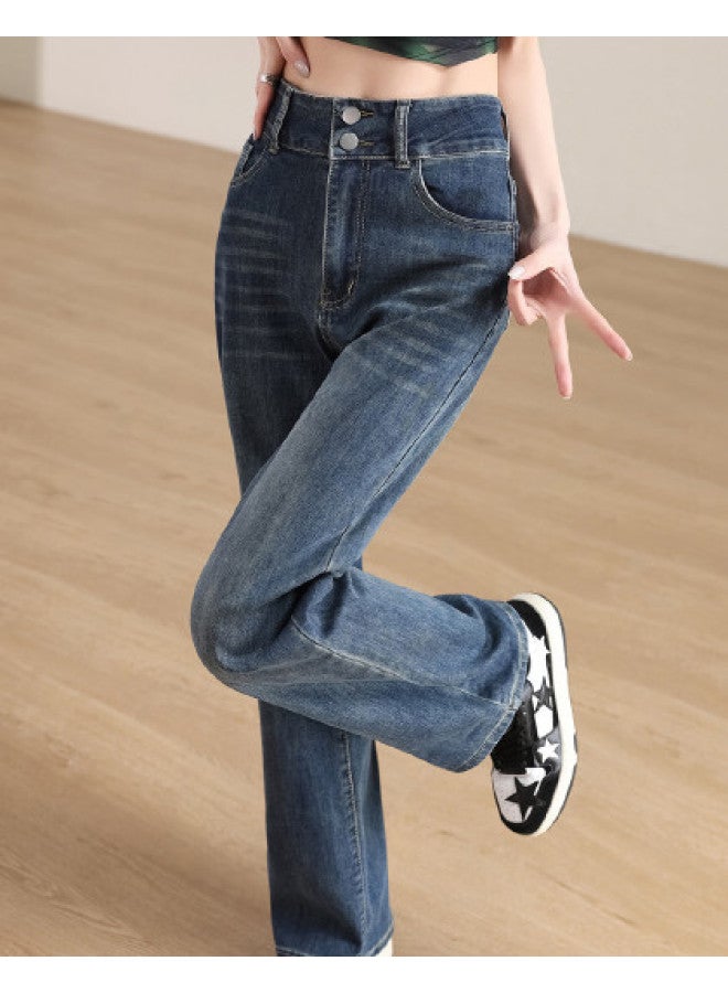 Hstyle Casual Women's Jeans For Spring/autumn, Comfortable High-waist Straight-leg Pants, Retro Long Trousers For Women - Image 1