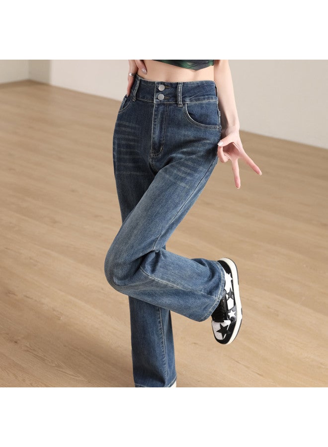 Hstyle Casual Women's Jeans For Spring/autumn, Comfortable High-waist Straight-leg Pants, Retro Long Trousers For Women - Image 2