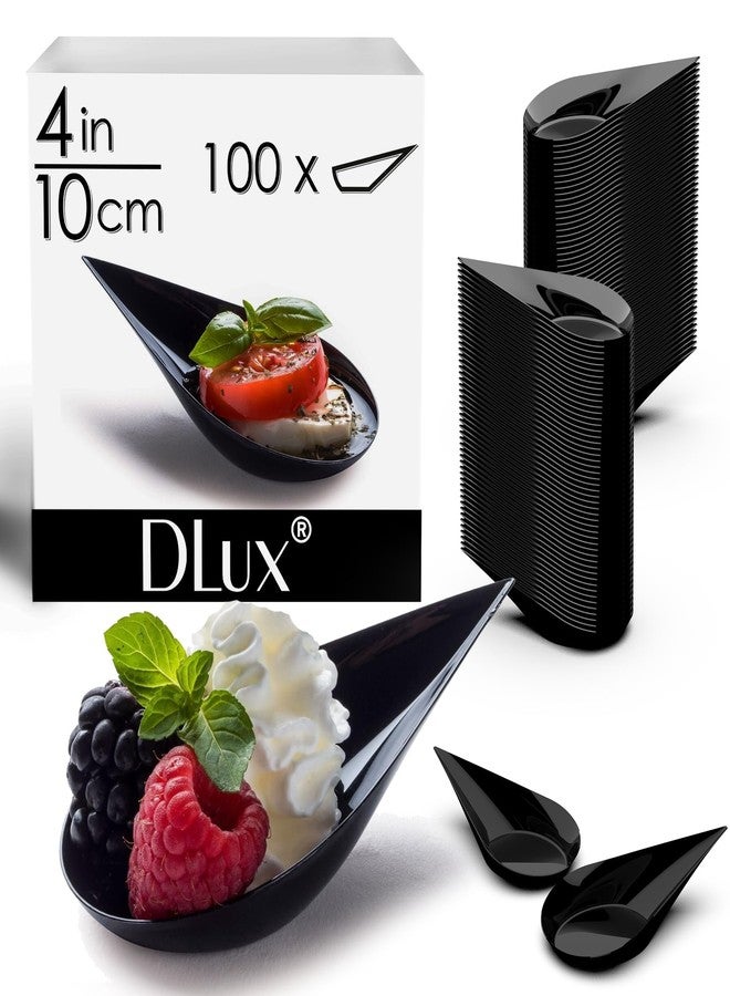 ديلوكس DLux 100 أطباق مقبلات صغيرة على شكل دمعة مقاس 4 بوصات، ملاعق بلاستيكية سوداء قابلة لإعادة الاستخدام - أطباق تقديم الحلويات والمقبلات - طقم ملاعق آسيوية، أكواب صغيرة لتذوق الحلويات - مع كتاب وصفات إلكتروني - Image 2