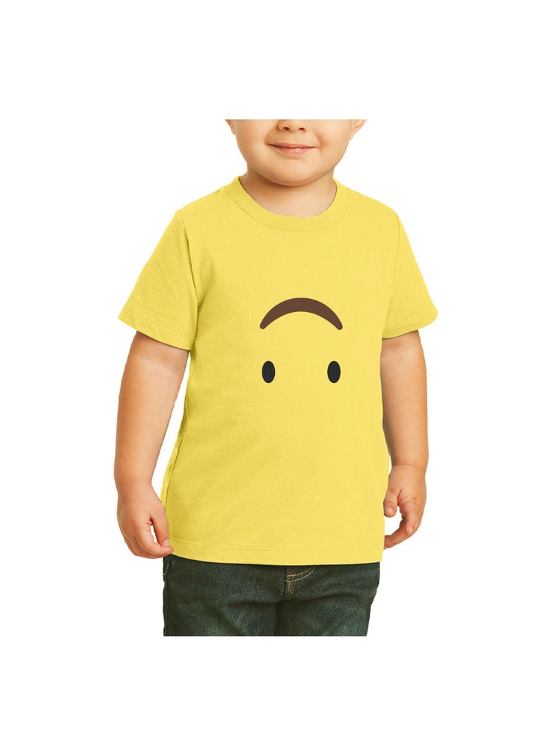 PRINTSHOP4ME - Yellow Smiley Face T-Shirt for Kids - Kids Unisex Round Neck Short Sleeve Cotton T-Shirt - Soft and Comfortable Tshirt - Perfect Emoji Outfit - Image 1