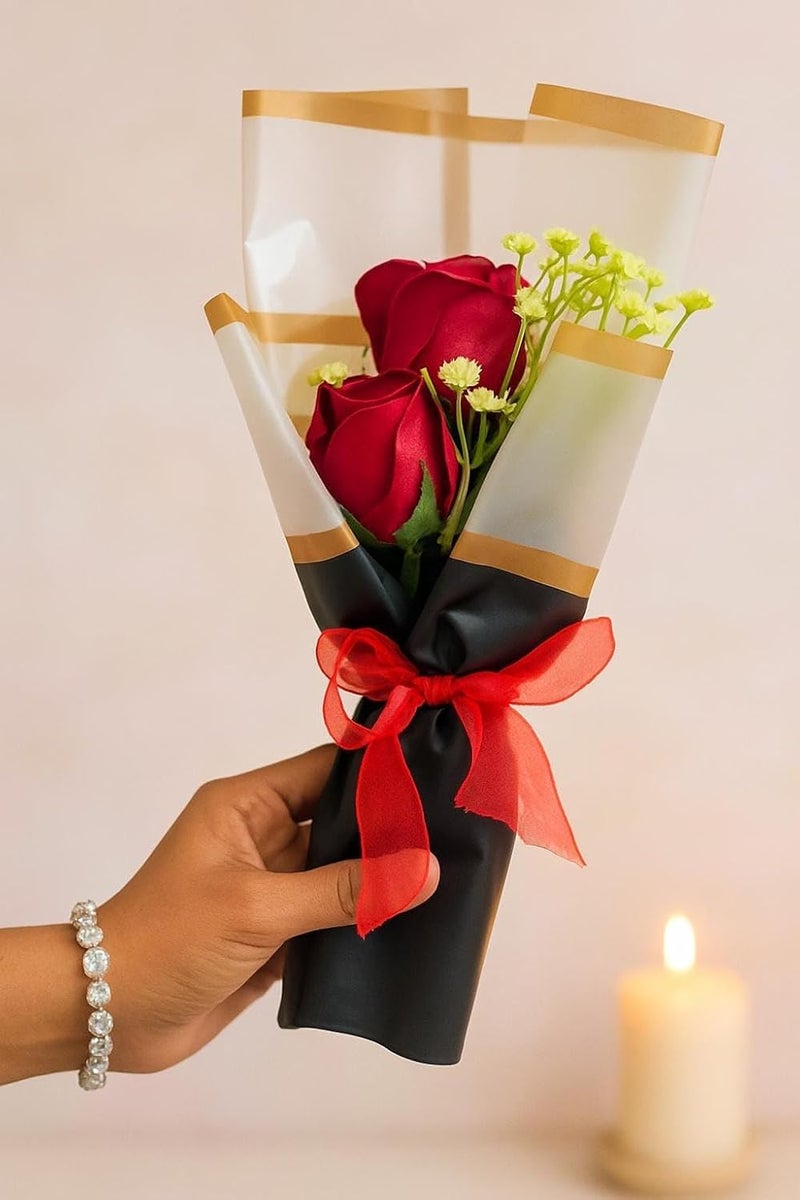 VRB Dec 1 pcs Artificial Crochet Flower Bouquet/Artificial Flowers Bunch/Crochet Flower/Flowers Bouquet Gift for Girls Home Decor,Gifting,etc. (1 Pcs Rose Bouquet) - Image 4