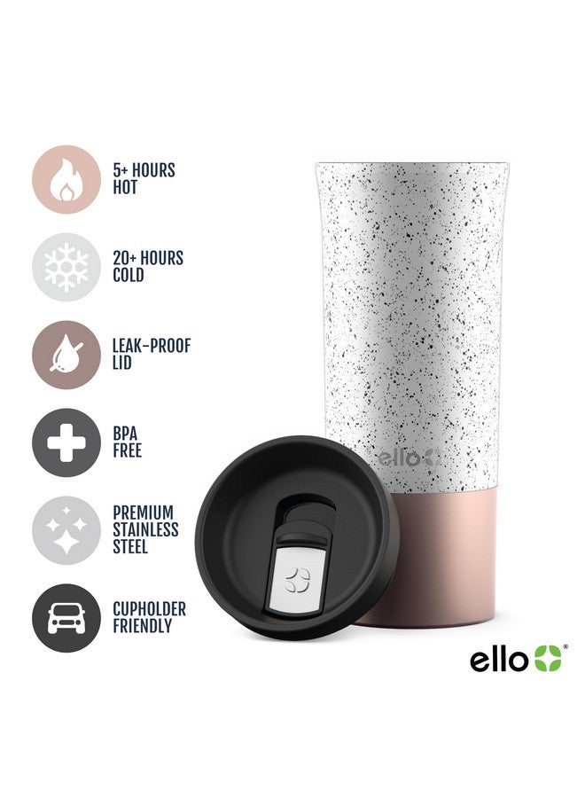 Ello Miri 16oz Vacuum Insulated Stainless Steel Travel Mug, Leak-Proof Slider Lid, Keeps Hot for 5 Hours, Perfect for Coffee or Tea, BPA-Free, Fits Most Cupholders, Holiday Gift, Speckle - Image 2