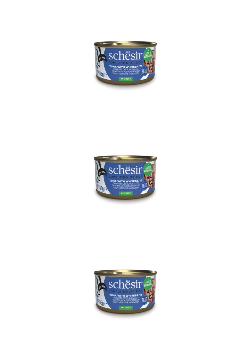 شيسر طعام القطط الرطب شيسير المتكامل والمتوازن في علبة جيلي - تونة مع سمك أبيض 85 جم × 3 قطع - Image 1