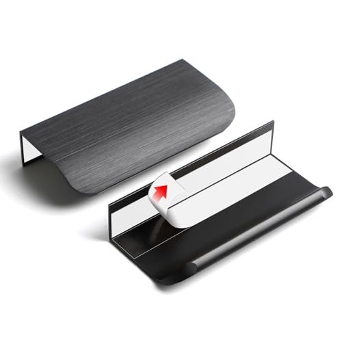 BaiNong 5 Pack 3 inch self Adhesive Cabinet pulls Adhesive Cabinet Handles Drawer pulls Black Finger pulls Stick on Handles Concealed Finger pulls for cabinets Edge Pull Seam Flat Pull - Image 1