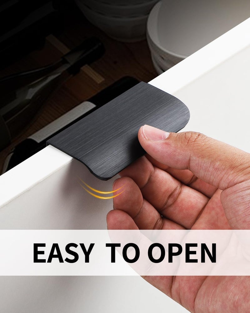 BaiNong 5 Pack 3 inch self Adhesive Cabinet pulls Adhesive Cabinet Handles Drawer pulls Black Finger pulls Stick on Handles Concealed Finger pulls for cabinets Edge Pull Seam Flat Pull - Image 3
