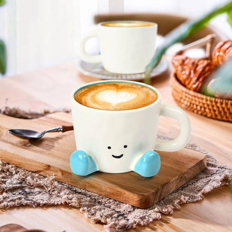 EWCEFIC Coffee Mugs,Cute funny Mug For Women, 12.8oz/380ml Unique Ceramic Coffee Tea Cups, Office Mug Gift (blue) - Image 3