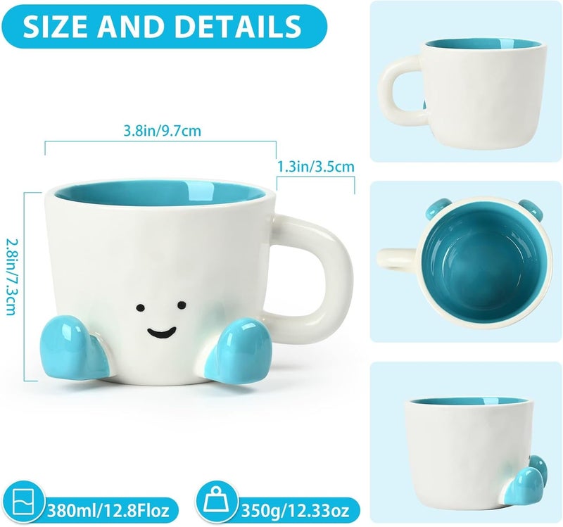 EWCEFIC Coffee Mugs,Cute funny Mug For Women, 12.8oz/380ml Unique Ceramic Coffee Tea Cups, Office Mug Gift (blue) - Image 2