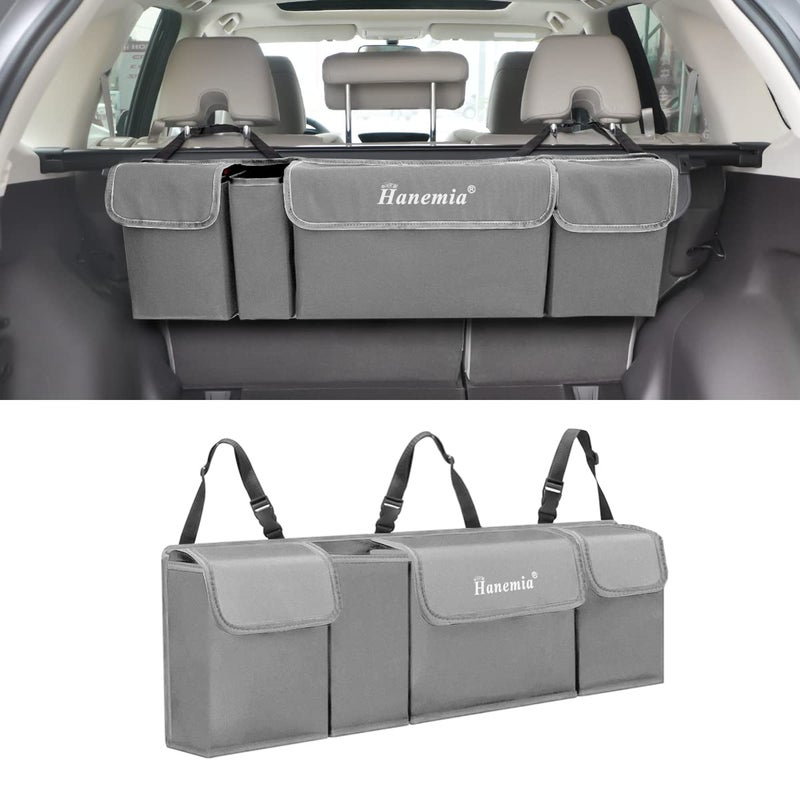 Car Trunk Organizer and Storage Backseat Hanging Organizer for SUV Truck MPV Waterproof Collapsible Cargo Storage Bag with 4 Pockets Car Interior Accessories Gray