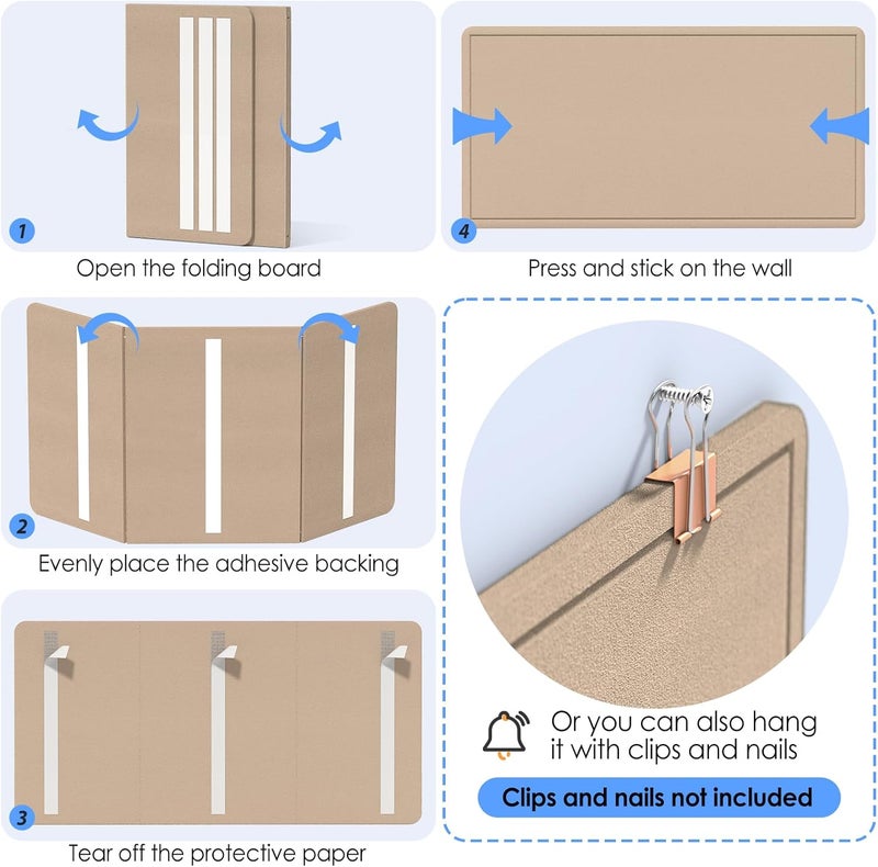 MaxGear Bulletin Board 35" X 17.5", Foldable Small Felt Board Vision Board Supplies, Cork Board For Office, Home, School, Pin Boards For Walls Decorative Picture Framed Display Board Beige Brown - Image 5