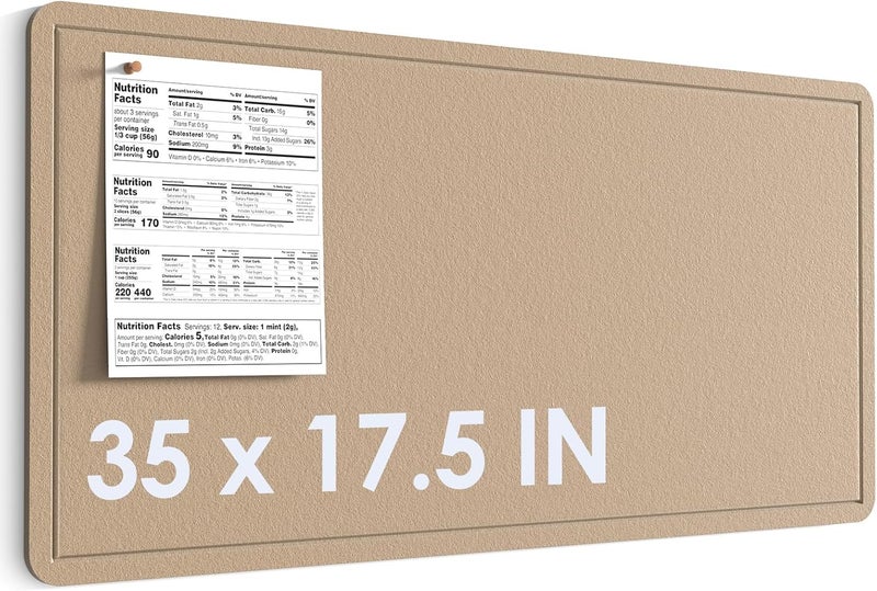 MaxGear Bulletin Board 35" X 17.5", Foldable Small Felt Board Vision Board Supplies, Cork Board For Office, Home, School, Pin Boards For Walls Decorative Picture Framed Display Board Beige Brown - Image 1