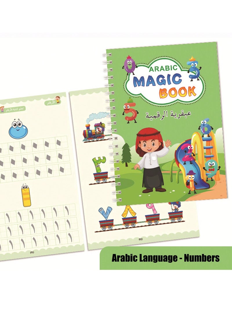 4 Pcs Arabic Calligraphy Magic Writing Set – Reusable Groove Practice Copybooks for Kids, Includes Arabic Alphabet, English, Numbers, and Drawing, Educational Handwriting Books with Disappearing Ink - Image 3
