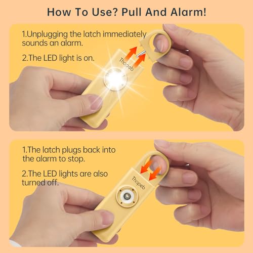 Thopeb The Original Personal Safety Alarm for Womenn by Women– Loud Siren Birdie Sound, Strobe SOS LED Light, Be Safe with Personal Alarm– Self Defense Keychain for College Essentials (Metallic Gold) - Image 2