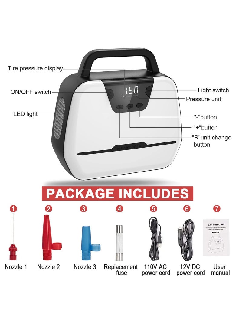 KASTWAVE Portable Air Compressor for Car Tires, Electric Air Pump for Bike and Other Inflatables at Home, Dual Powerful Motors Wheel Tire Inflators with Digital Pressure Gauge (LED Light) - Image 2