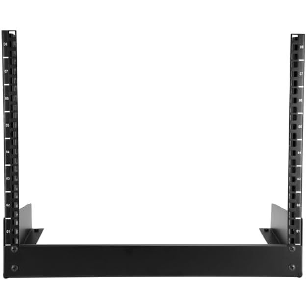 StarTech.com 2-Post 8U Desktop Server Rack, Small Open Frame 19in Computer Rack, Compact Network Rack for AV / Studio / Data / IT Equipment, Free Standing Two-Post Home/Office Rack , TAA (RK8OD) - Image 2