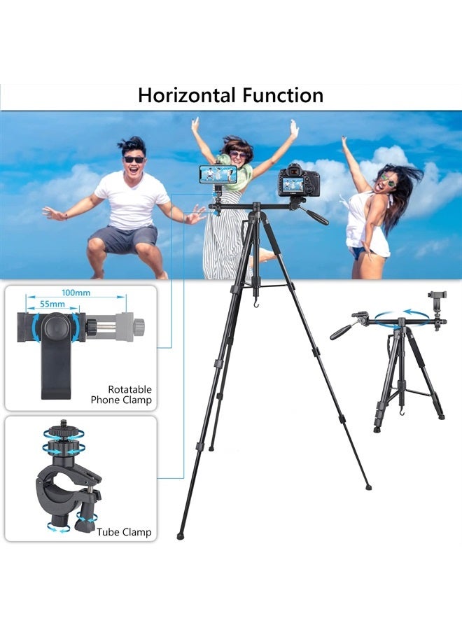 ARTCISE 70” Camera Tripod Monopod Horizontal Tripod 3-in-1 Multifunctional Tripod Lightweight Aluminum Tripod with 360° Adjustable Ball Head and Two Phone Holder Mount for DSLR Camera Cell Phone and DV Video - Image 1