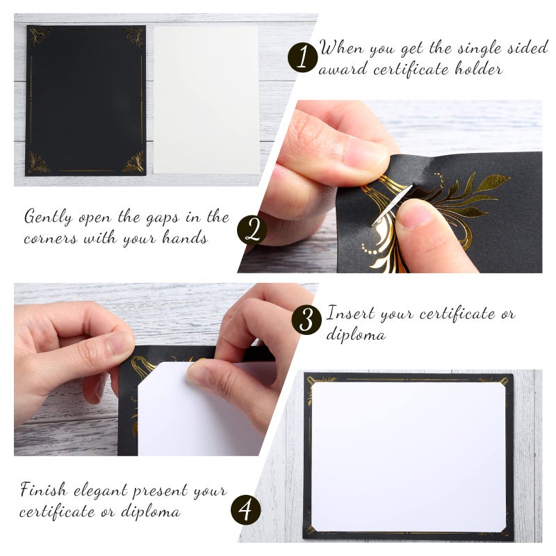 Fainne 50 Pcs Single Sided Certificate Holder Diploma Covers with Foil Border for 8.5 x 11 Inches Certificates Cardstock Document Papers Award Competition Supplies(Black, Gold) - Image 3