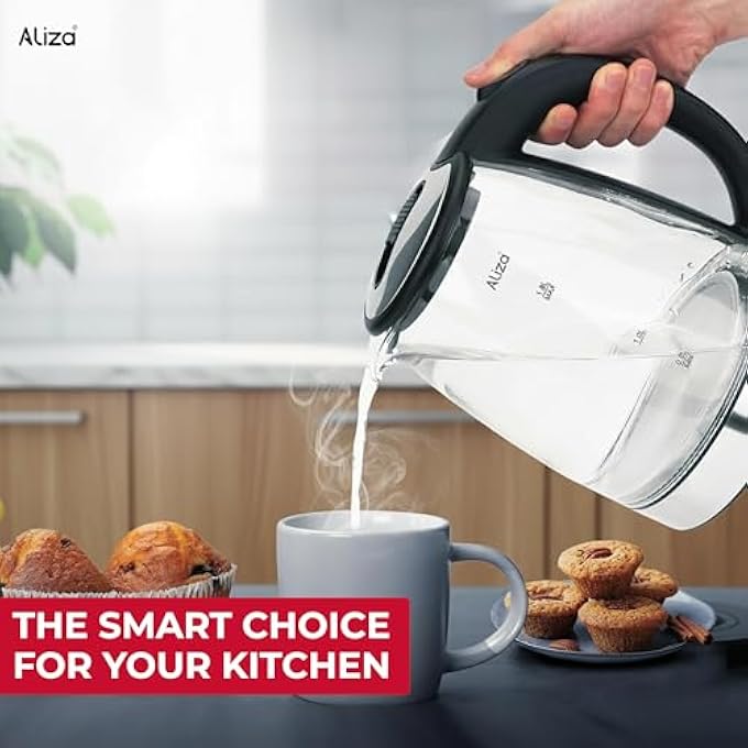 Aliza Electric Kettle 17 L  Rapid Boil  Quite Glass Kettle With 2000W Power  Led Indicator Auto Shut Off  BoilDry Protection By - Image 2