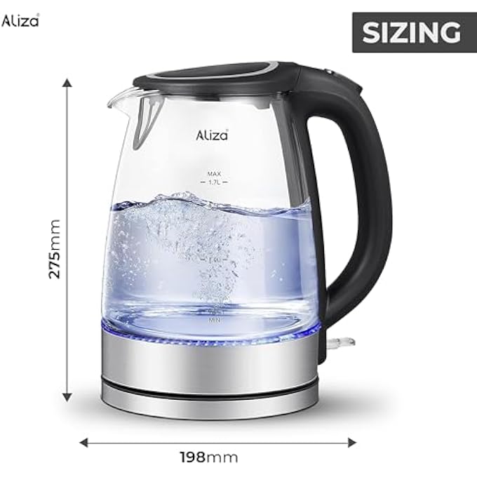 Aliza Electric Kettle 17 L  Rapid Boil  Quite Glass Kettle With 2000W Power  Led Indicator Auto Shut Off  BoilDry Protection By - Image 3