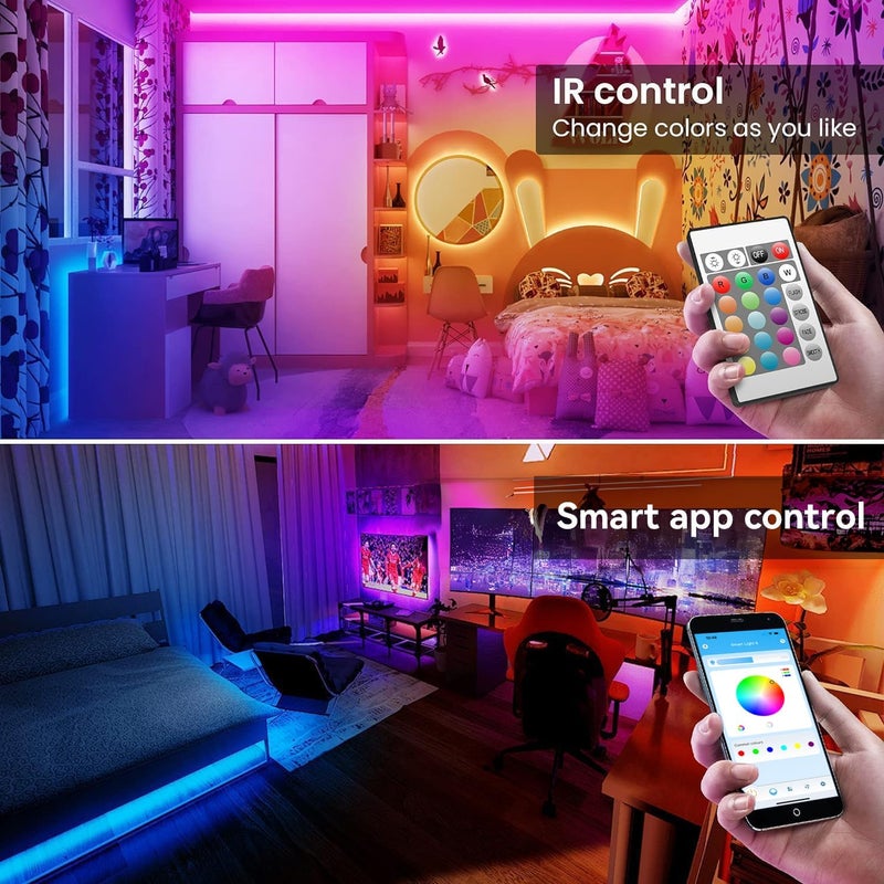 TJOY LED Lights for Bedroom 100ft, RGB Color Changing Led Strip Lighting with Remote and Smart APP Control, Music Sync Rope Lights via Bluetooth for Kitchen, TV, Room Decor - Image 2