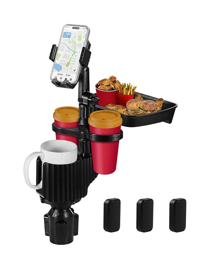Car cup holder with holder Mobile & a detachable rotating food tray in addition to 2 small cup slots and a large cup slot /CUP-A06 - Image 1