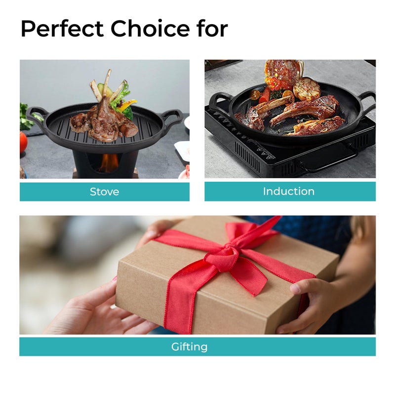 The Better Home The Better Home Rustic Series Cast Iron Grill Pan | Christmas Gifts | Enamel Coated Cast-Iron with Silicon Sleeve | Gas & Induction Cookware with Ergonomic Handle | Grill Tawa Pan (Black)  - Image 4