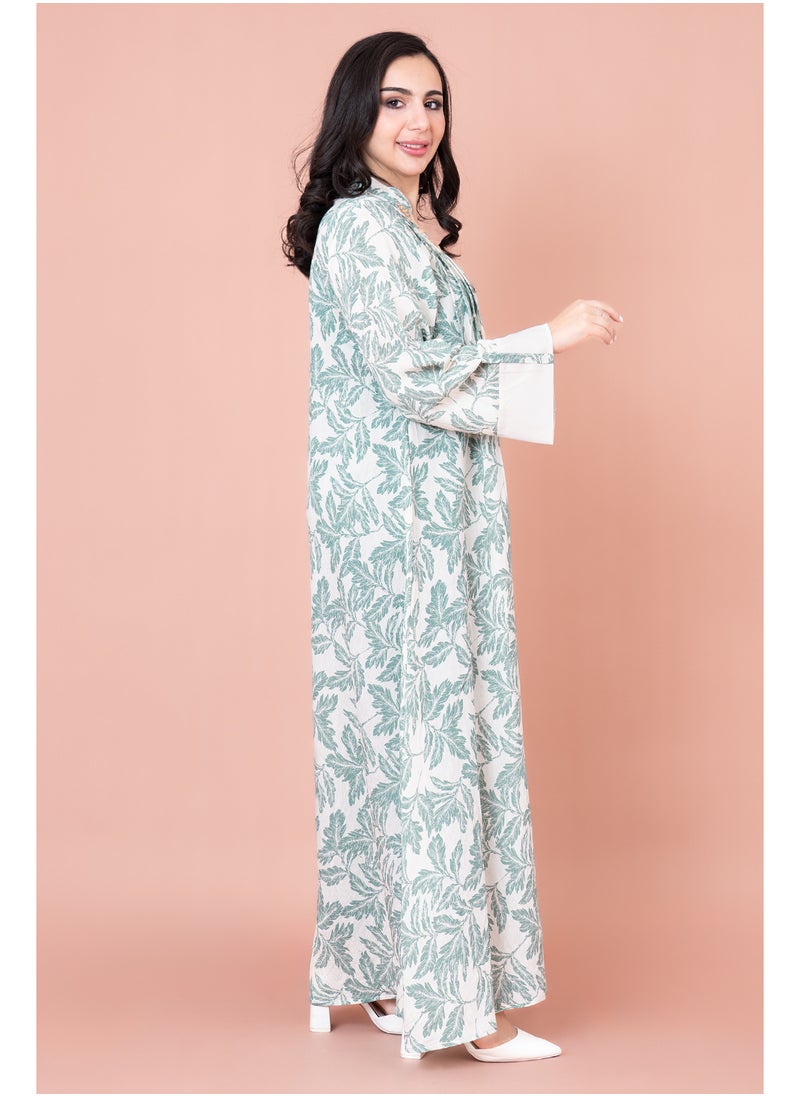 IKKXA Embroidered Leaf Print Jalabiya  - Image 3