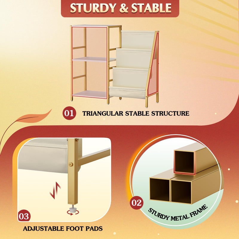 Bikoney Record Player Stand, Turntable Stand with 3-Tier Vinyl Record Storage, Record Player Table 200 Albums, End Table with Vinyl Display Holder Shelf, Record Player Cabinet Media Console for Stereo,Gold - Image 5