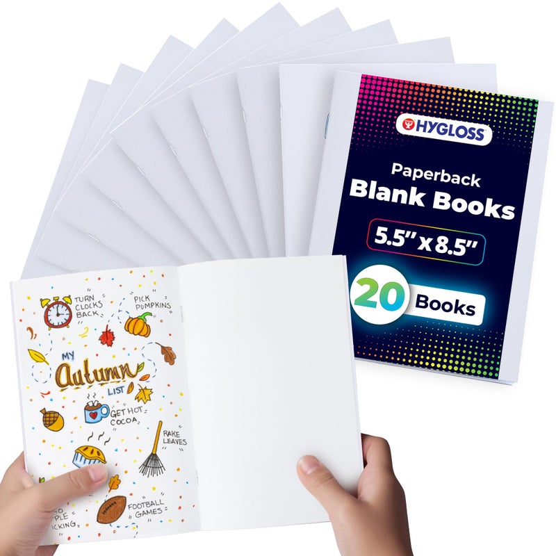 Hygloss Blank Books 55 x 85 Inches 20 Pack White Paperback for Drawing Writing Empty Books for Journaling Sketching or Arts Craft