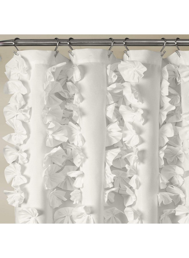 Lush Decor Lush Decor Riley Shower Curtain, 72" W x 72" L, White - Luxury Shower Curtain With Bows - Charming Texture - Beautiful & Elegant Girly Bathroom Accessory - Romantic, Vintage Glam Bathroom Decor  - Image 3