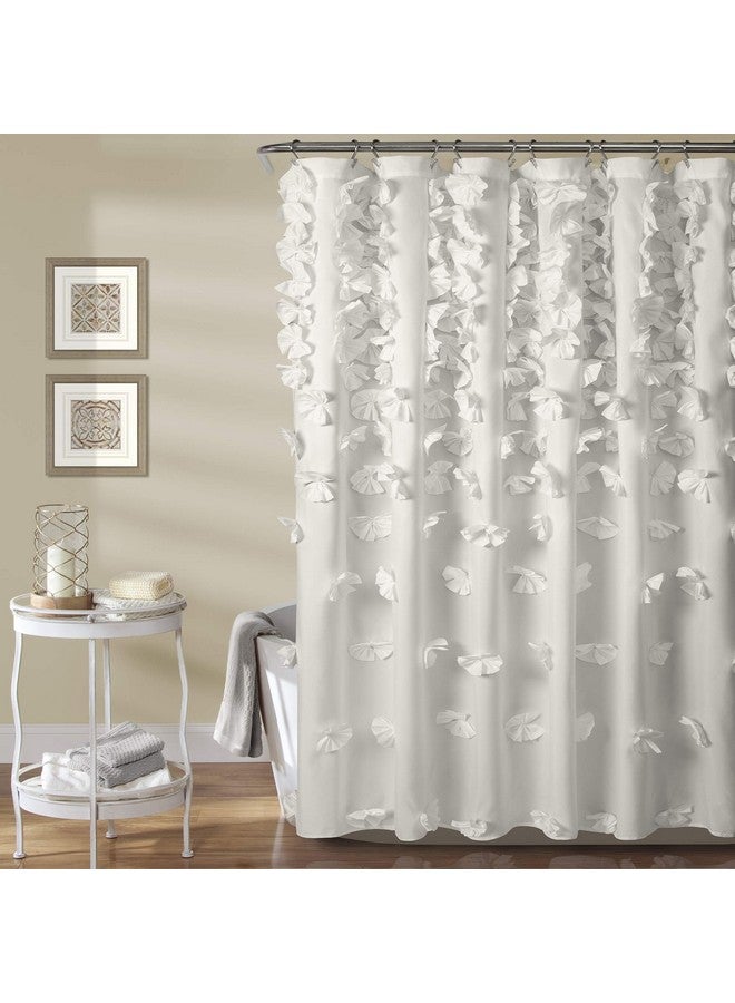 Lush Decor Lush Decor Riley Shower Curtain, 72" W x 72" L, White - Luxury Shower Curtain With Bows - Charming Texture - Beautiful & Elegant Girly Bathroom Accessory - Romantic, Vintage Glam Bathroom Decor  - Image 1