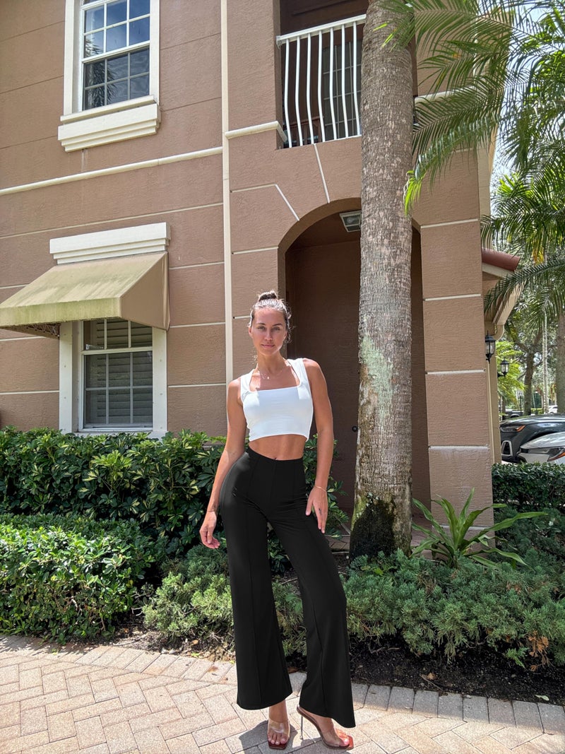 OQQ Women Wide Leg Pants High Waist Casual Pants Fall Clothes Outfits Black - Image 3