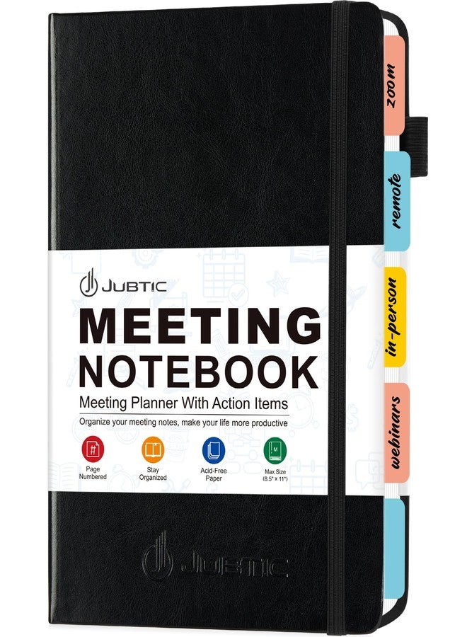 JUBTIC Meeting Notebook for Work with Action Items, Project Planner Work Planner for Office & Business Taking Notes, Agenda Organizer Supplies for Men & Women,160 Pages (8.5”x11”) - Black - Image 1