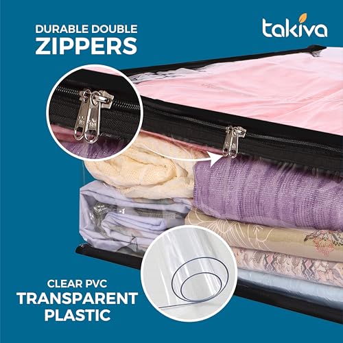 TAKIVA Pack of 6 Saree Covers with Zip Transparent | Cloth Storage Bags for Clothes | Saree Covers for Storage | Saree Plastic Covers for Storage | Storage Bags for Clothes Large - Image 3
