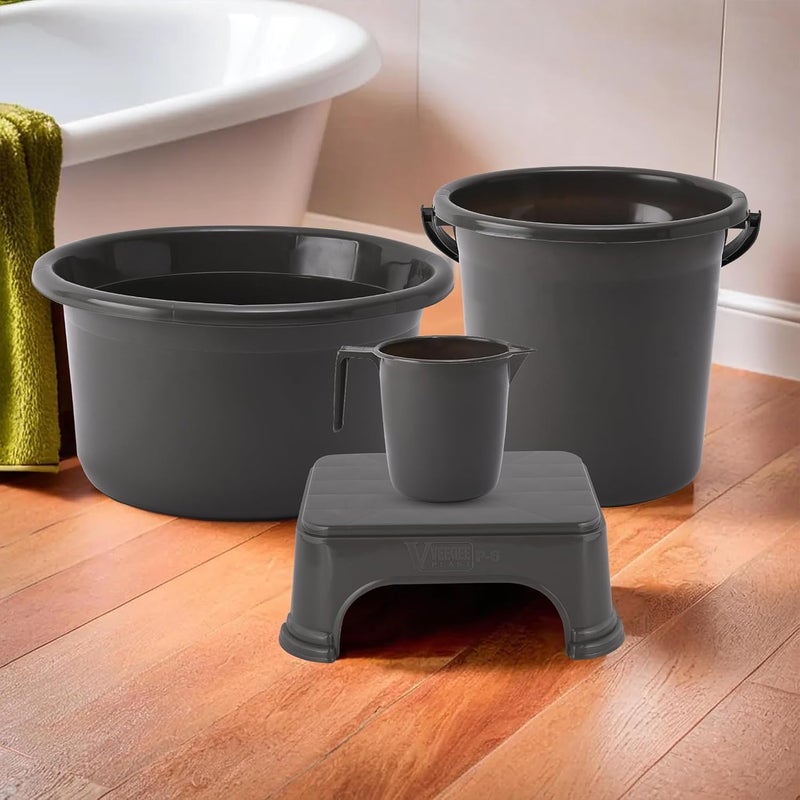 Kuber Industries Kuber Industries Set of 4 Bathroom Combo Set Bathing Set Bathware Set TubBucketMug Stool Combo Set for Bathroom Modern Bathroom Accessories Set Gray  - Image 1