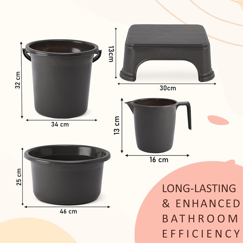 Kuber Industries Kuber Industries Set of 4 Bathroom Combo Set Bathing Set Bathware Set TubBucketMug Stool Combo Set for Bathroom Modern Bathroom Accessories Set Gray  - Image 3